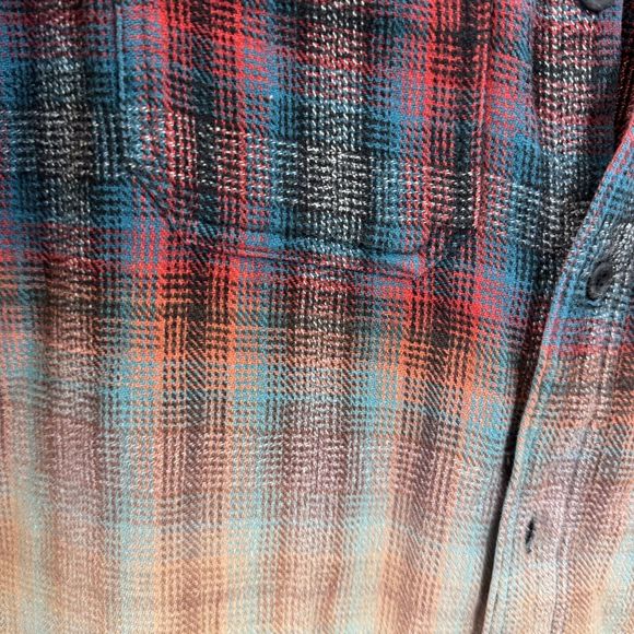 KOTO Dip Bleached Ombre Plaid Flannel Shirt Button Up SIZE Small - Picture 2 of 4